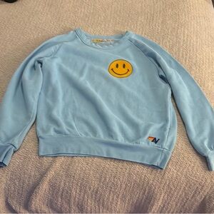 Aviator Nation Smiley Face Blue Crewneck Sweatshirt- Size Large